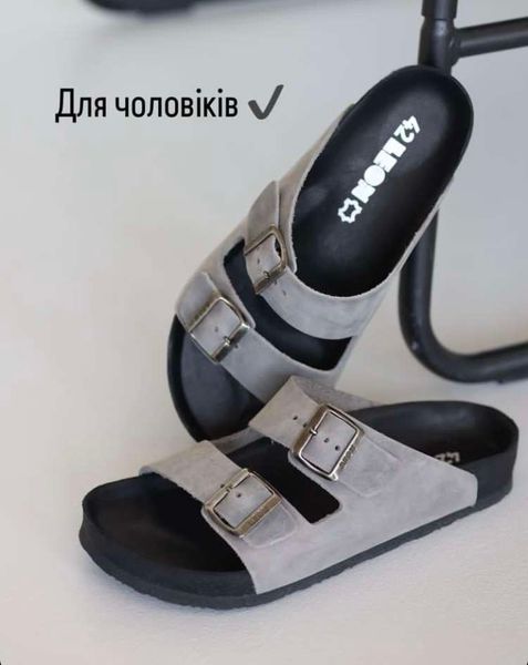 Шльопанці чоловічі шкіряні LEON 4724 4724 Сіва лук фото