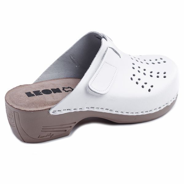 Жіночі сабо LEON 161, анатомічні, шкіряні, білі 161-white-40 фото
