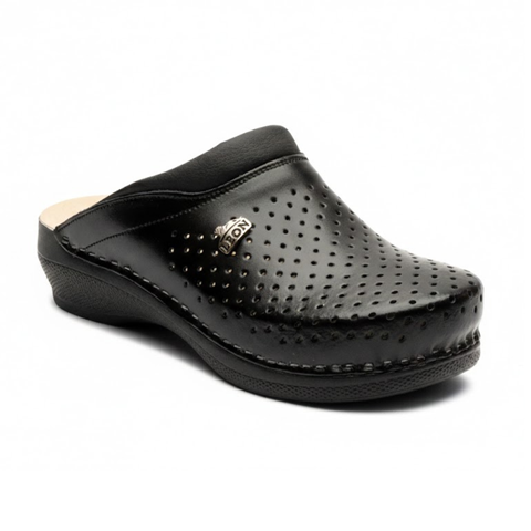 Медицинские женские сабо LEON PU100, анатомические, кожаные, черные PU100-black фото