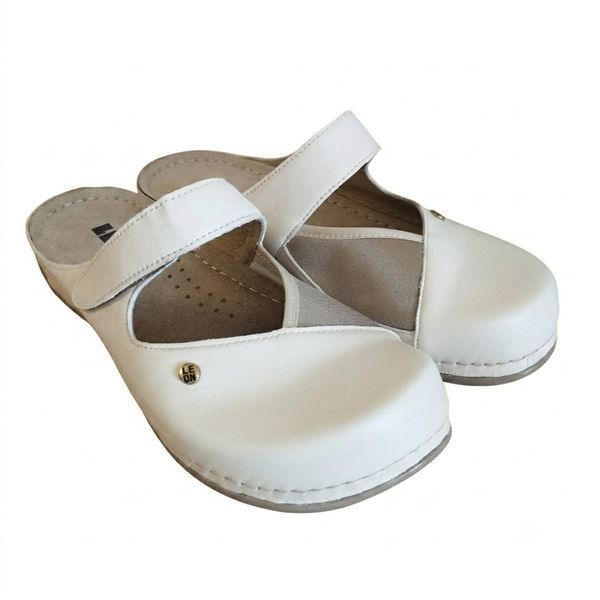 Женские сабо LEON 953, анатомические, кожаные, бежевые 953-beige-40 фото