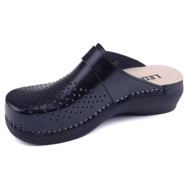 Женские сабо LEON PU102, анатомические, кожаные, черные PU102-black фото