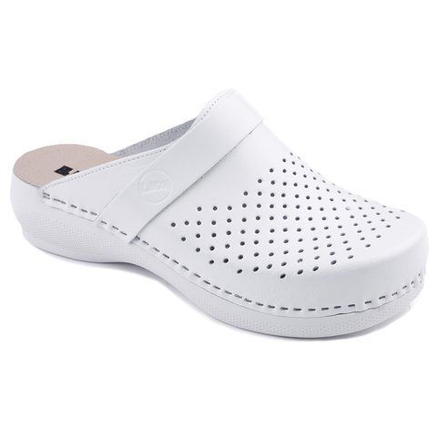 Жіночі сабо LEON PU102, анатомічні, шкіряні, білі PU102-white-37 фото