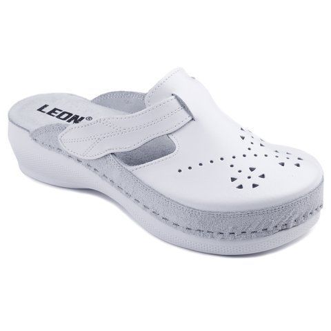 Жіночі сабо LEON PU156, анатомічні, шкіряні, білі PU156-white-38 фото