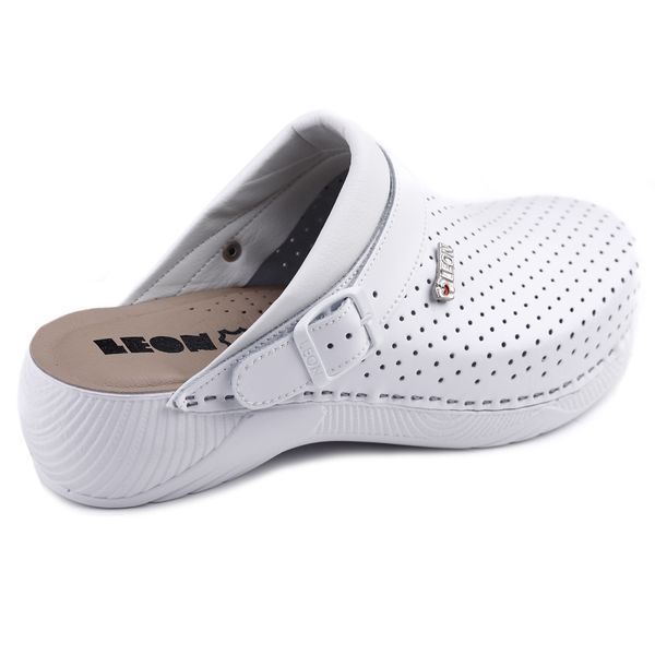 Жіночі сабо LEON 3300, анатомічні, шкіряні, білі 3300-white-38 фото