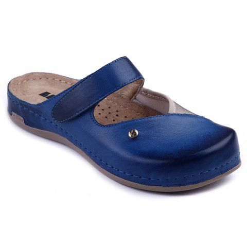 Женские сабо LEON 953, анатомические, кожаные, синие 953-blue-37 фото