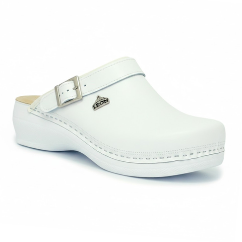 Женские сабо LEON PU101, анатомические, кожаные, белые PU101-white фото
