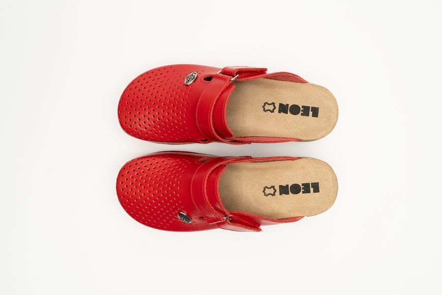 Женские сабо LEON 900, анатомические, кожаные, красные 900-red-38 фото