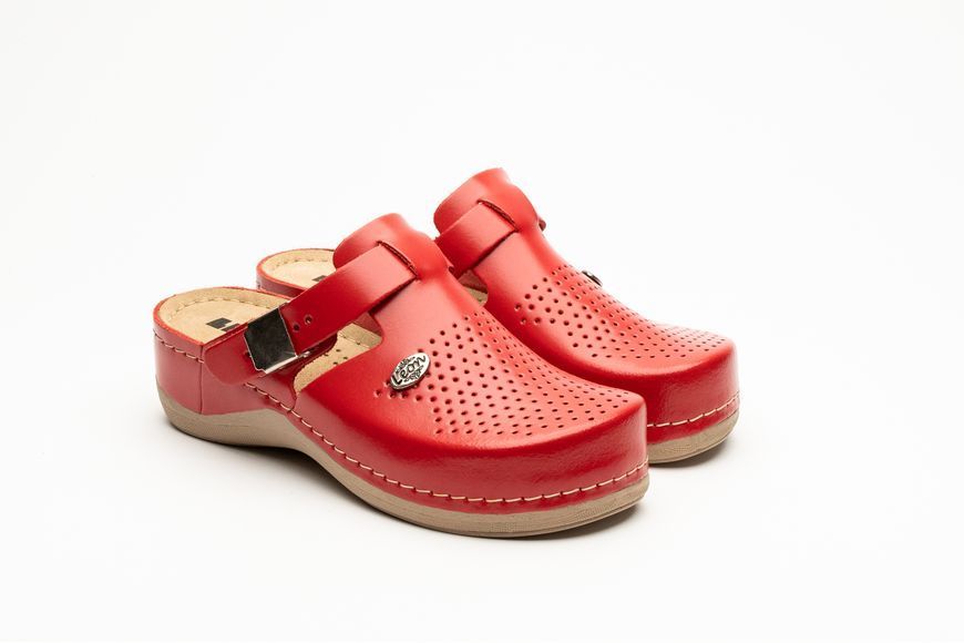 Женские сабо LEON 900, анатомические, кожаные, красные 900-red-38 фото