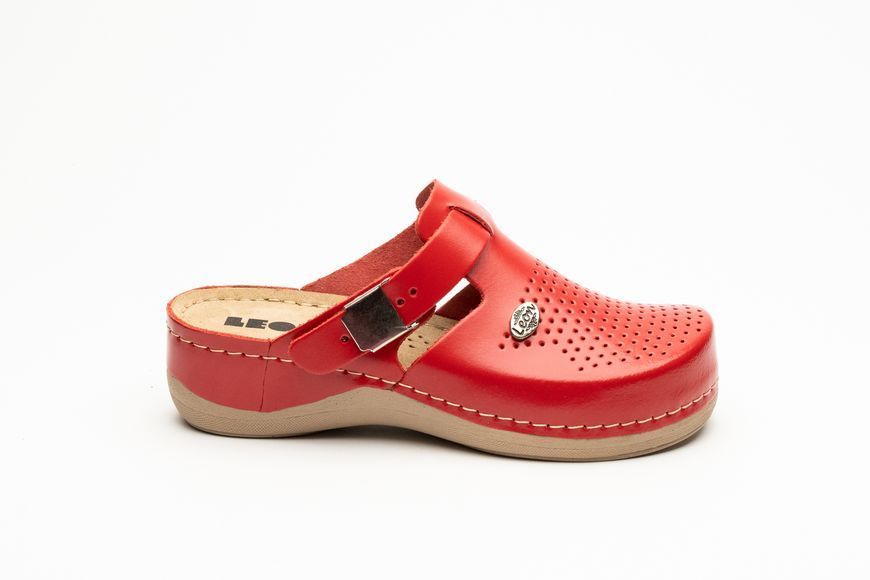 Женские сабо LEON 900, анатомические, кожаные, красные 900-red-38 фото