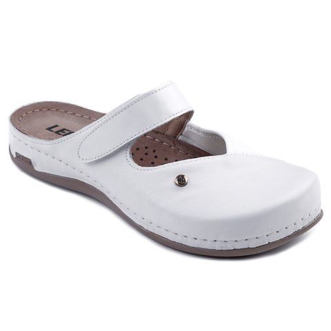Жіночі сабо LEON 953, анатомічні, шкіряні, білі 953-white-37 фото