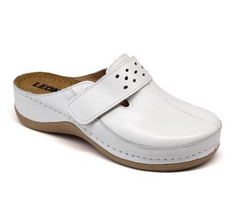 Медицинские женские сабо LEON 902, анатомические, кожаные, белые 902-white-38 фото