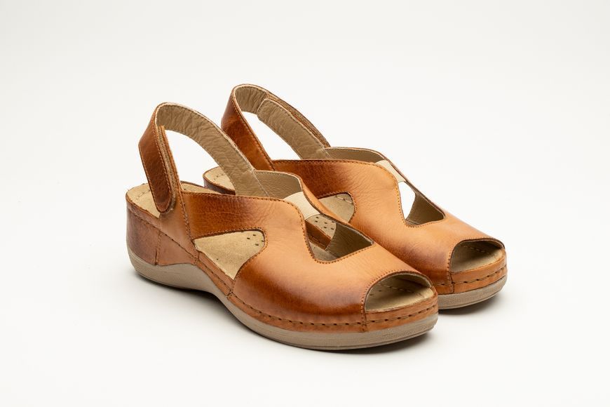 Женские сандалии LEON Violet 924, анатомические, кожаные, коричневые, 36 924-brown фото