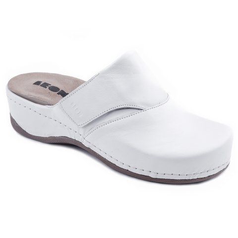 Медицинские женские сабо LEON 2019, анатомические, кожаные, белые 2019-white-40 фото