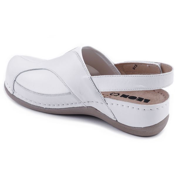 Женские сабо LEON 913, анатомические, кожаные, белые 913-white-38 фото