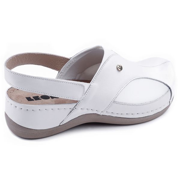 Женские сабо LEON 913, анатомические, кожаные, белые 913-white-38 фото