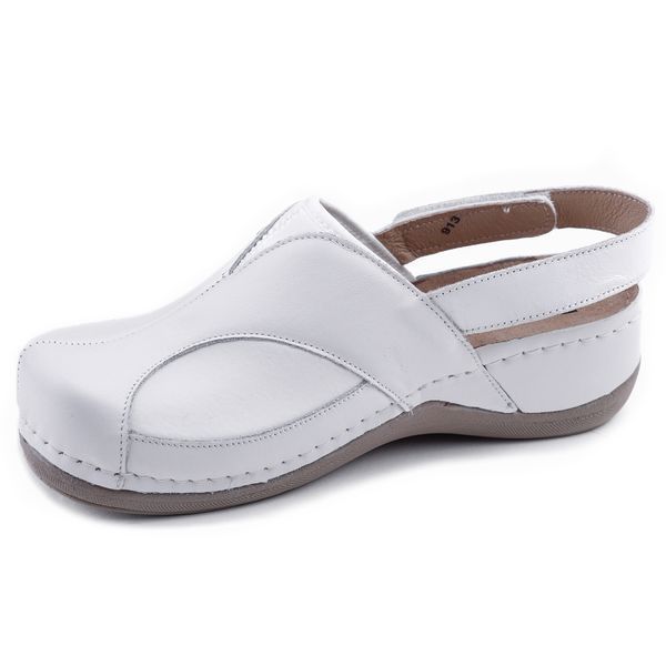 Женские сабо LEON 913, анатомические, кожаные, белые 913-white-38 фото